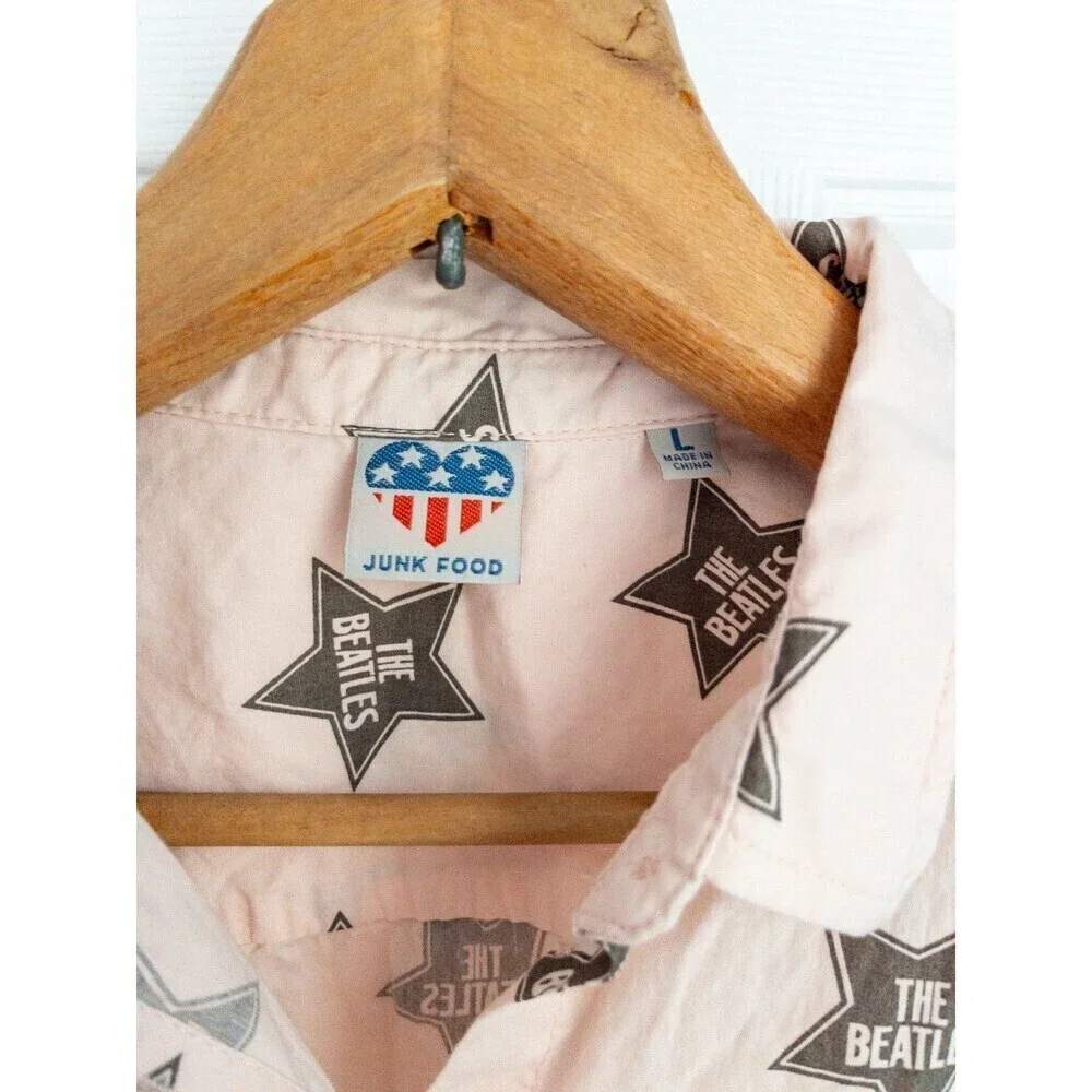 Junk Food Girls The Beatles Crop Top Button Down Tie Front Shirt size Large